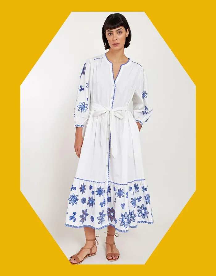 Monsoon East Embroidered Tie Dress White Women Summer Dresses