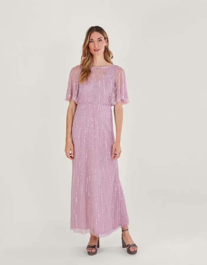 Monsoon Elizabeth Embellished Maxi Dress Mink Women Occasionwear