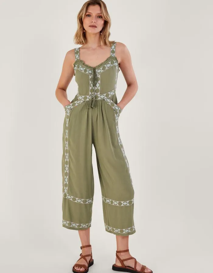 Monsoon Embellished Aztec Maxi Jumpsuit Green Women Casualwear