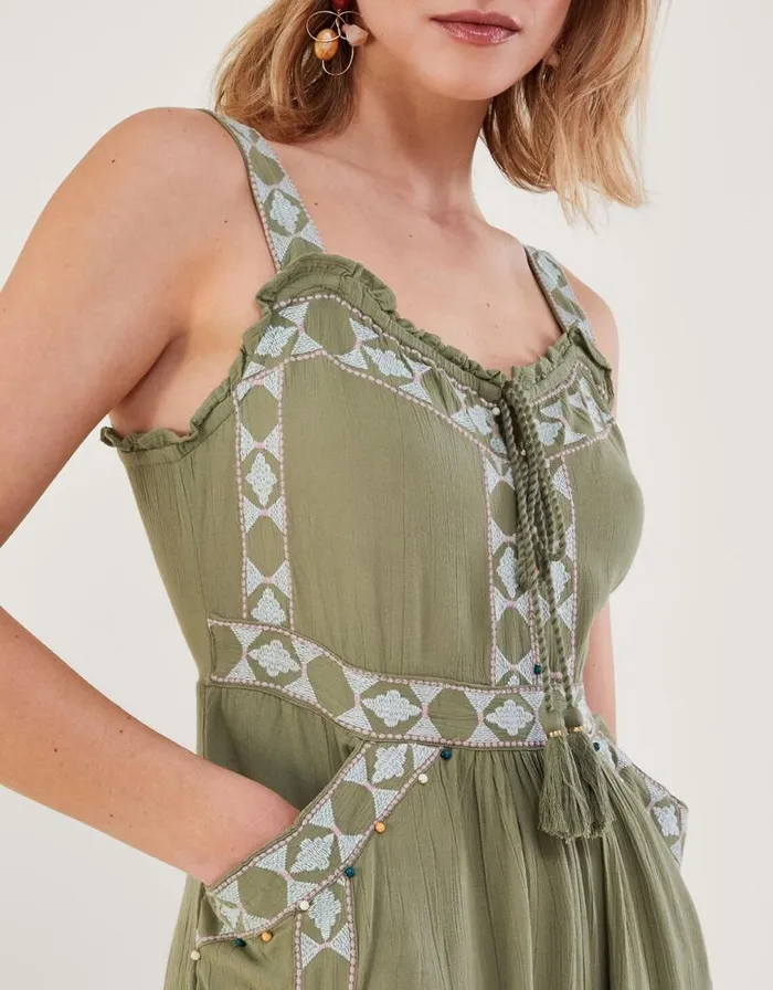 Monsoon Embellished Aztec Maxi Jumpsuit Green Women Casualwear Monsoon Embellished Aztec Maxi Jumpsuit Green Women Casualwear
