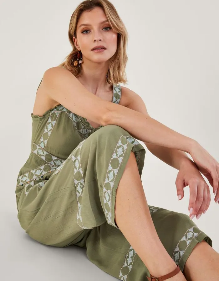 Monsoon Embellished Aztec Maxi Jumpsuit Green Women Casualwear Monsoon Embellished Aztec Maxi Jumpsuit Green Women Casualwear