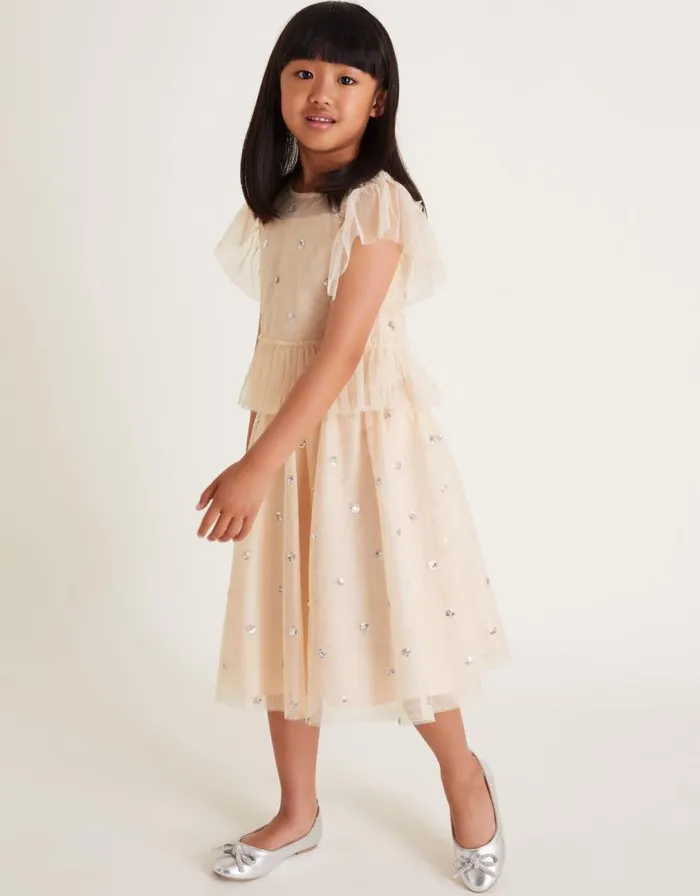 Monsoon Embellished Spot Skirt And Top Set Pink Children Partywear