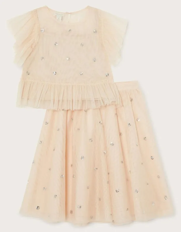 Monsoon Embellished Spot Skirt And Top Set Pink Children Partywear Monsoon Embellished Spot Skirt And Top Set Pink Children Partywear