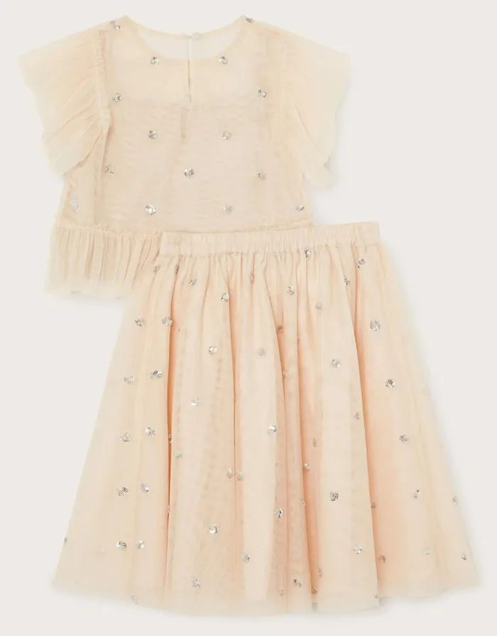 Monsoon Embellished Spot Skirt And Top Set Pink Children Partywear Monsoon Embellished Spot Skirt And Top Set Pink Children Partywear
