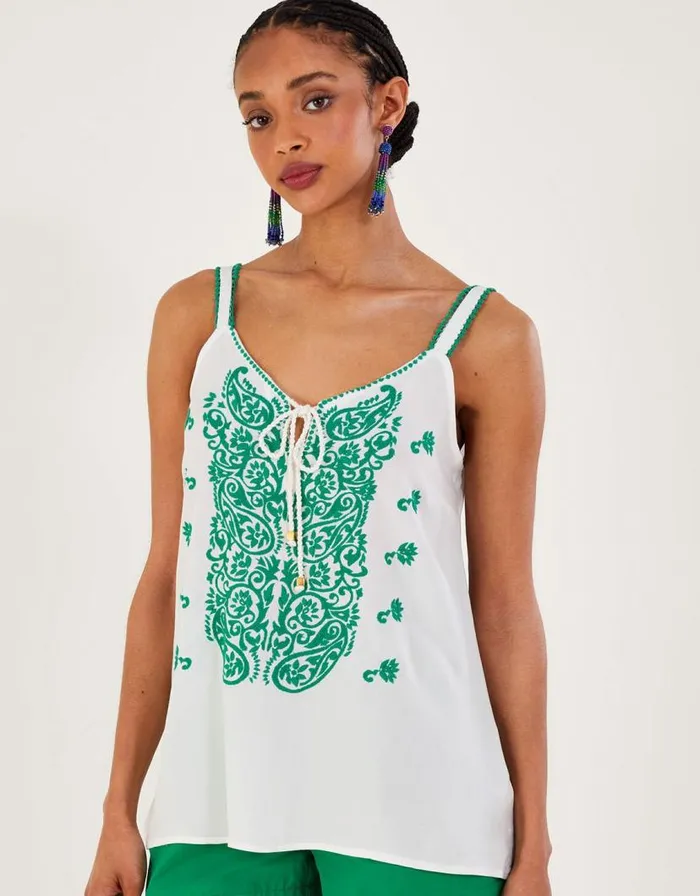 Monsoon Embroidered Cami Top Green Women Tops and Blouses