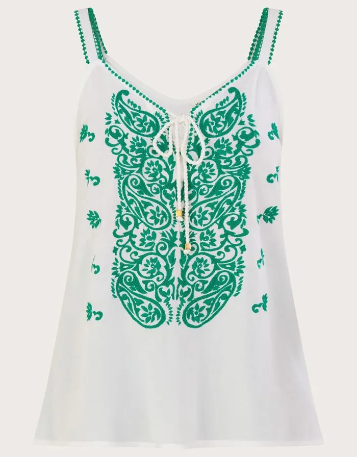 Monsoon Embroidered Cami Top Green Women Tops and Blouses Monsoon Embroidered Cami Top Green Women Tops and Blouses