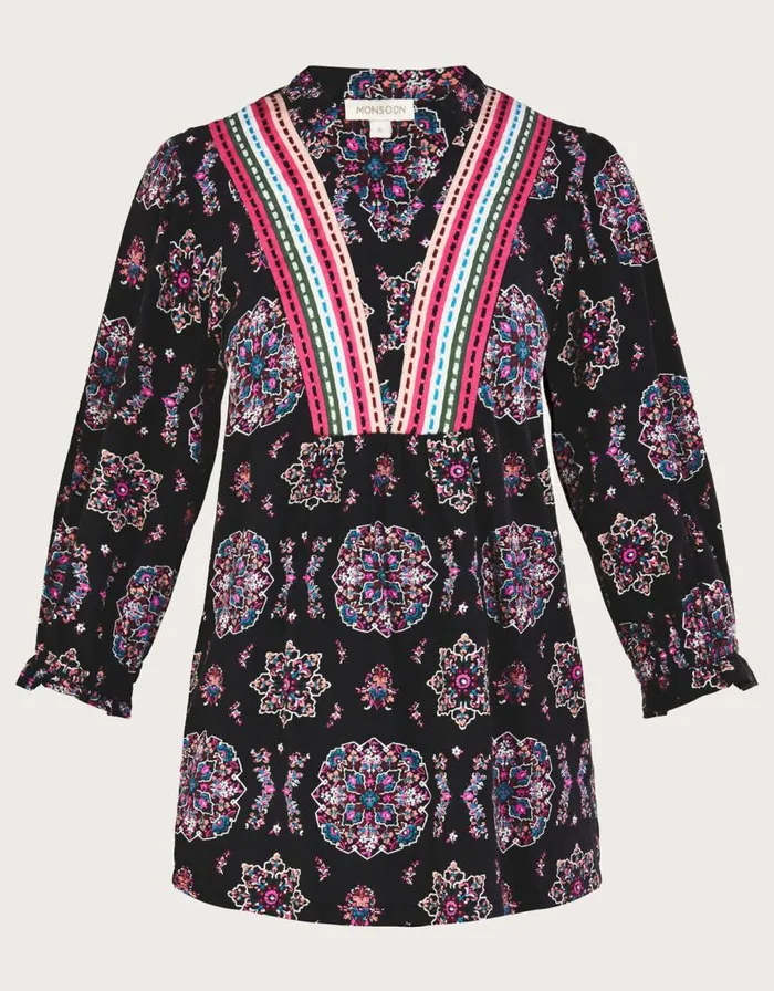 Monsoon Embroidered Tape Pull Over Jersey Top Black Women Tops and Blouses Monsoon Embroidered Tape Pull Over Jersey Top Black Women Tops and Blouses