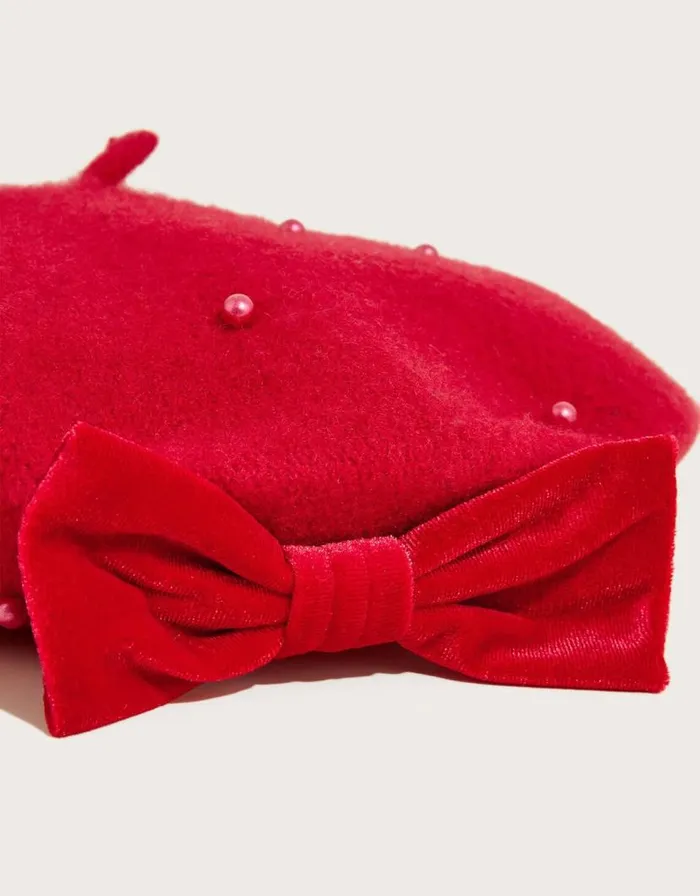 Monsoon Emily Pearl Beret Red Children Hats and Sunglasses Monsoon Emily Pearl Beret Red Children Hats and Sunglasses