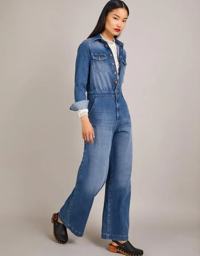 Monsoon Etta WideLeg Jumpsuit Blue Women Trousers and Jeans