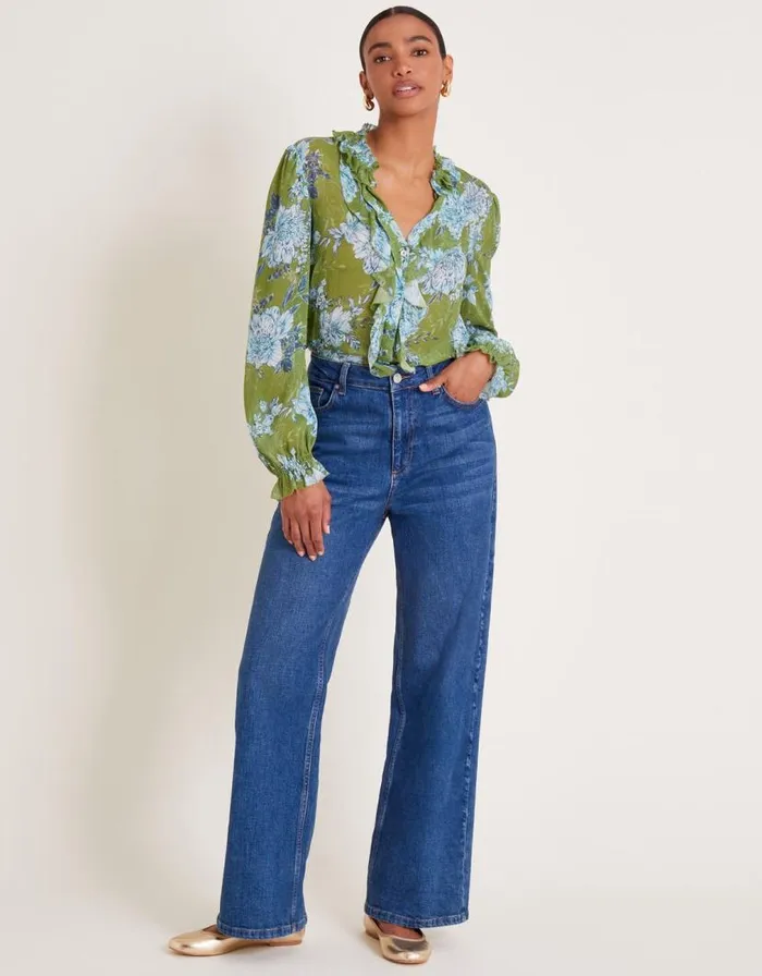 Monsoon Eva Floral Ruffle Blouse Green Women Tops and Blouses Monsoon Eva Floral Ruffle Blouse Green Women Tops and Blouses