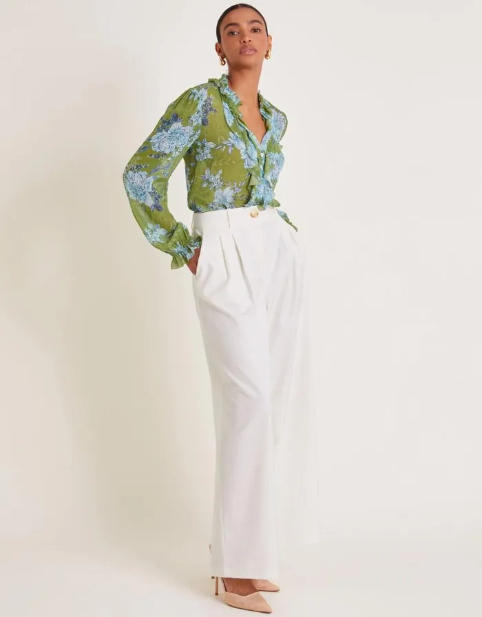 Monsoon Eva Floral Ruffle Blouse Green Women Tops and Blouses Monsoon Eva Floral Ruffle Blouse Green Women Tops and Blouses