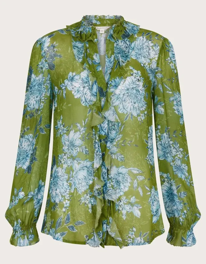 Monsoon Eva Floral Ruffle Blouse Green Women Tops and Blouses Monsoon Eva Floral Ruffle Blouse Green Women Tops and Blouses
