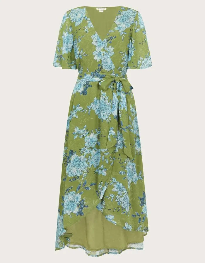 Monsoon Eva Floral Wrap Midi Dress Green Women Occasionwear Monsoon Eva Floral Wrap Midi Dress Green Women Occasionwear