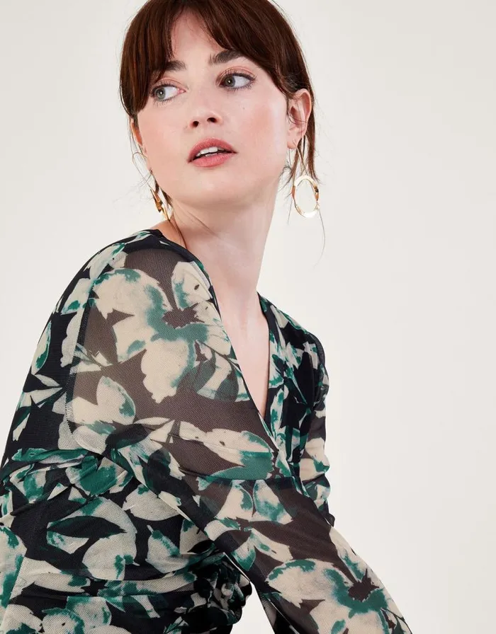 Monsoon Fawn Floral Mesh Dress Green Women Midi Dresses Monsoon Fawn Floral Mesh Dress Green Women Midi Dresses