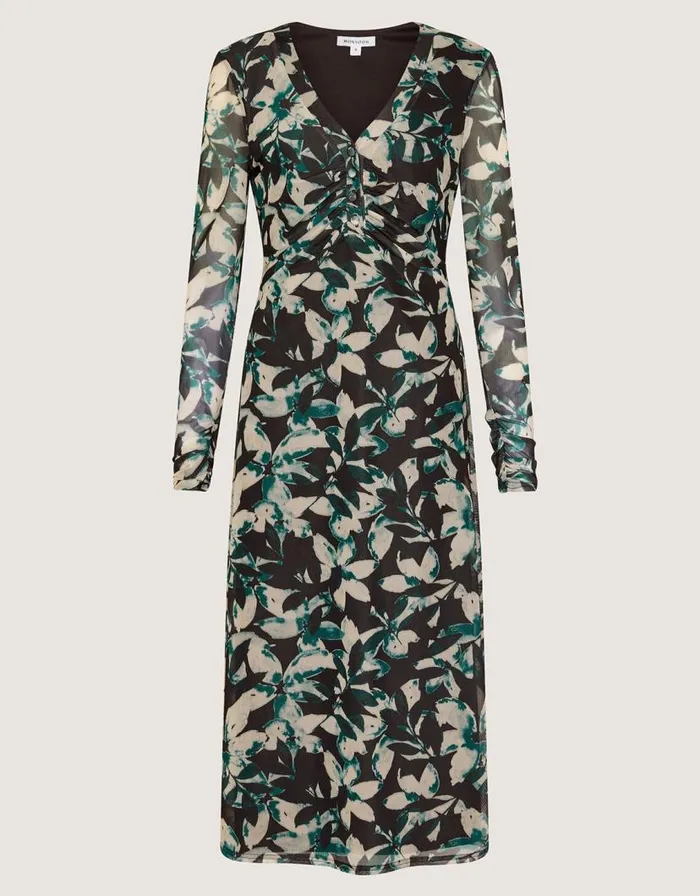 Monsoon Fawn Floral Mesh Dress Green Women Midi Dresses Monsoon Fawn Floral Mesh Dress Green Women Midi Dresses