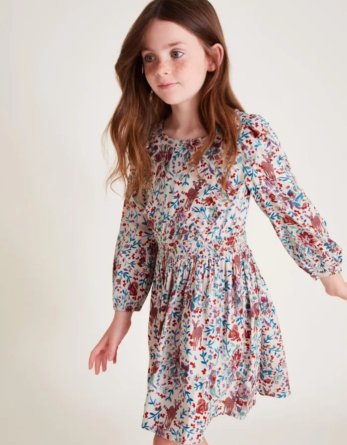 Monsoon Floral Woodland Long Sleeve Dress Purple Children Dresses