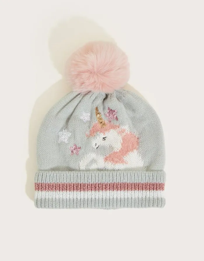 Monsoon Fluffy Unicorn Hat Grey Children Hats and Sunglasses