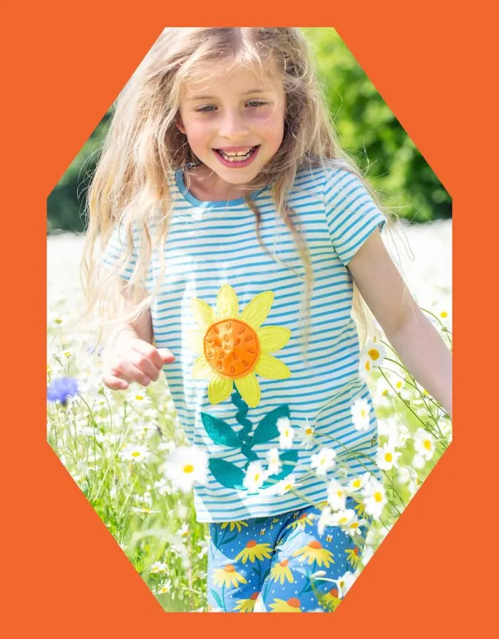 Monsoon Frugi Sunflower Applique TShirt Blue Children Tops and Tshirts
