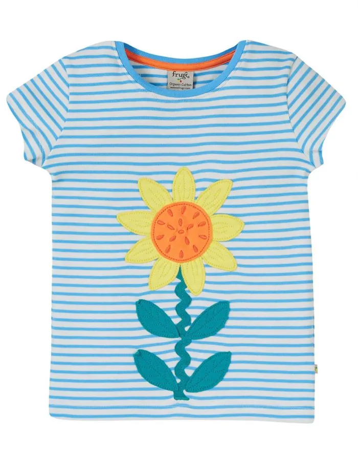 Monsoon Frugi Sunflower Applique TShirt Blue Children Tops and Tshirts Monsoon Frugi Sunflower Applique TShirt Blue Children Tops and Tshirts