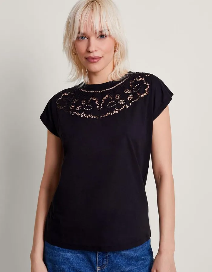 Monsoon Garcia Cutwork TShirt Black Women Tops and Blouses Monsoon Garcia Cutwork TShirt Black Women Tops and Blouses