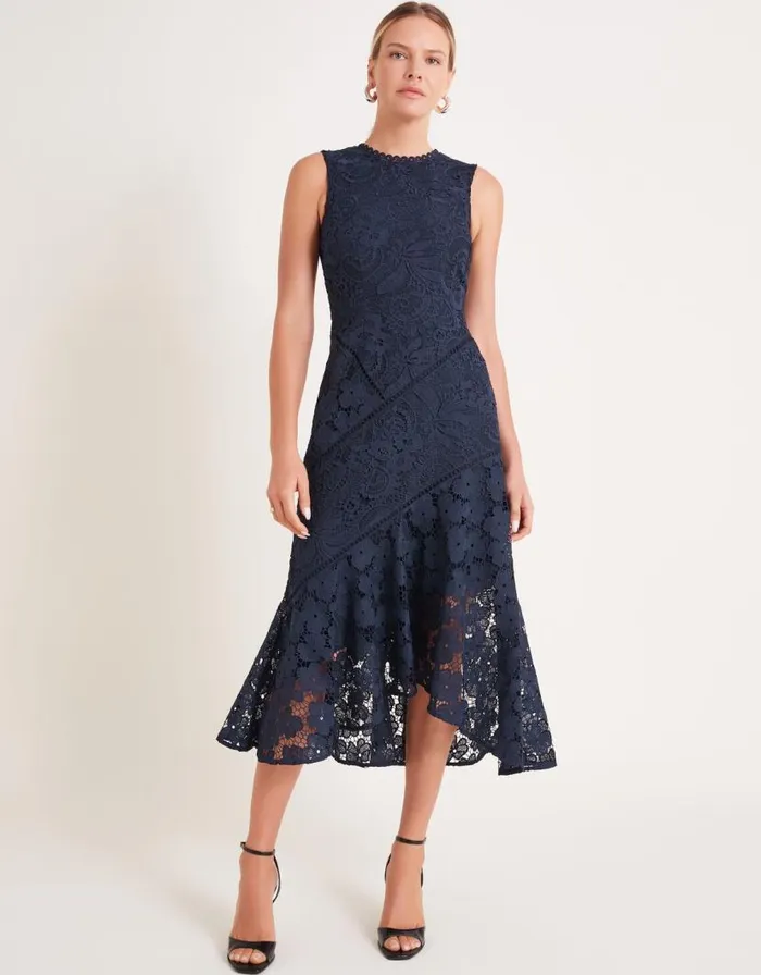 Monsoon Gianna Sleeveless Lace Midi Dress Blue Women Occasionwear