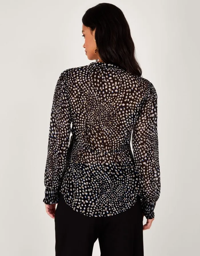 Monsoon Hollis Metallic Spot Blouse With Sustainable Viscose Black Women Tops and Blouses Monsoon Hollis Metallic Spot Blouse With Sustainable Viscose Black Women Tops and Blouses