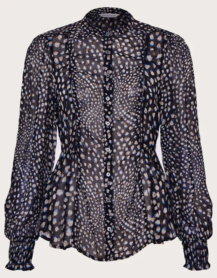 Monsoon Hollis Metallic Spot Blouse With Sustainable Viscose Black Women Tops and Blouses Monsoon Hollis Metallic Spot Blouse With Sustainable Viscose Black Women Tops and Blouses
