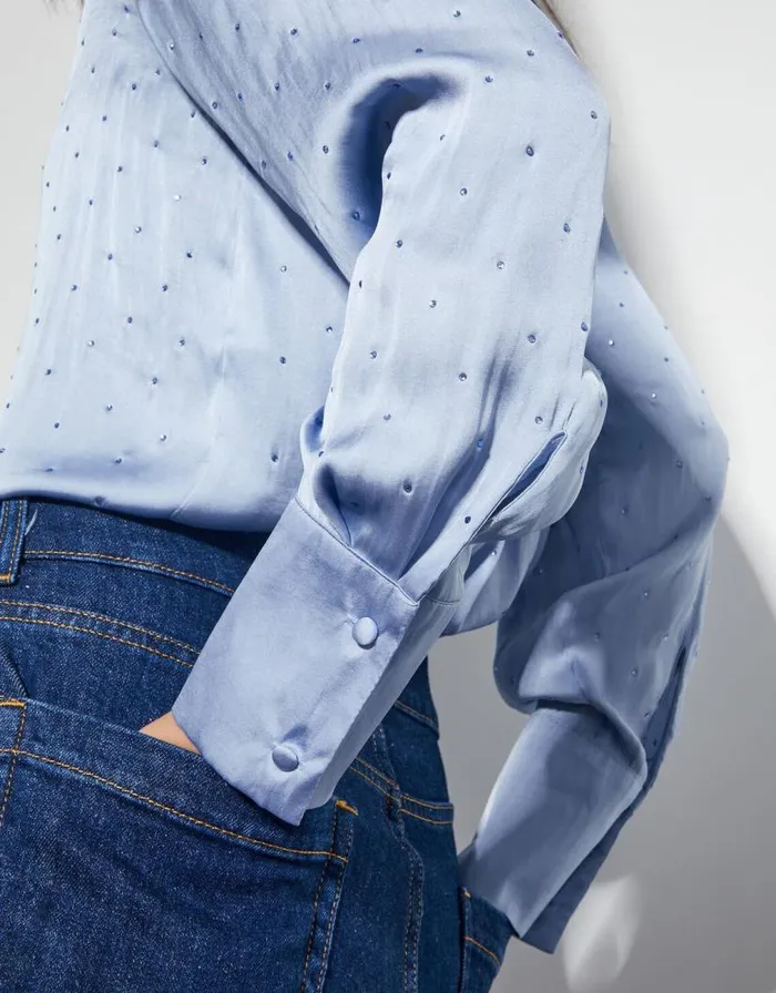 Monsoon Holly Relaxed Satin Shirt Blue Women Tops and Blouses Monsoon Holly Relaxed Satin Shirt Blue Women Tops and Blouses