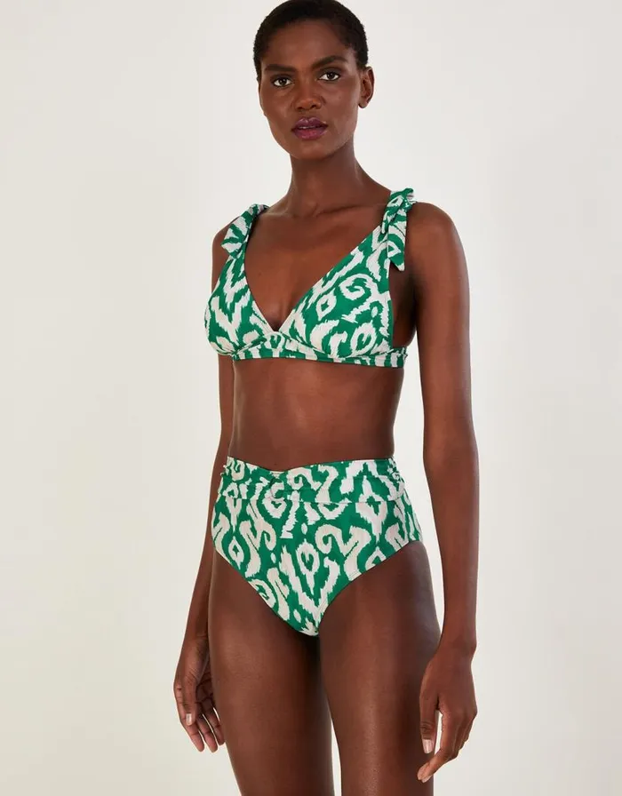 Monsoon Ikat Print High Waist Bikini Bottoms With Recycled Polyester Green Women Beachwear and Swimwear Monsoon Ikat Print High Waist Bikini Bottoms With Recycled Polyester Green Women Beachwear and Swimwear