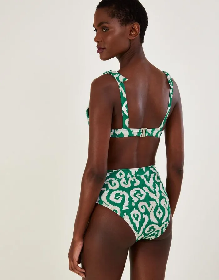 Monsoon Ikat Print High Waist Bikini Bottoms With Recycled Polyester Green Women Beachwear and Swimwear Monsoon Ikat Print High Waist Bikini Bottoms With Recycled Polyester Green Women Beachwear and Swimwear