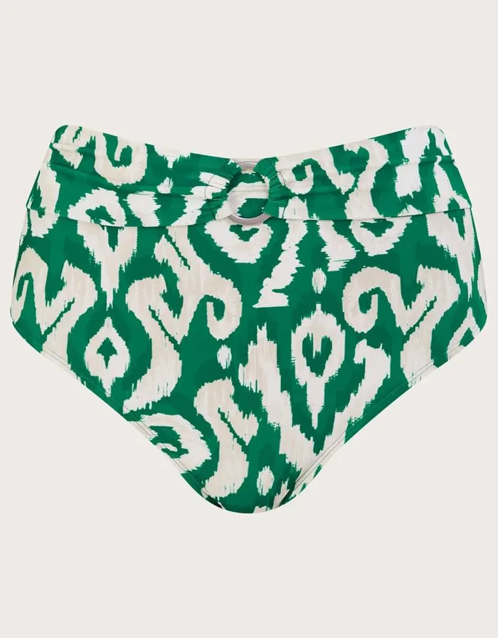 Monsoon Ikat Print High Waist Bikini Bottoms With Recycled Polyester Green Women Beachwear and Swimwear Monsoon Ikat Print High Waist Bikini Bottoms With Recycled Polyester Green Women Beachwear and Swimwear