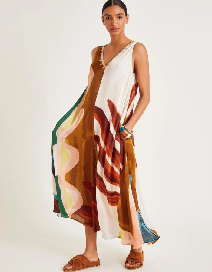 Monsoon Ivy Print Maxi Dress Brown Women Beachwear and Swimwear Monsoon Ivy Print Maxi Dress Brown Women Beachwear and Swimwear