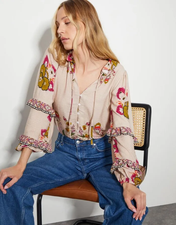 Monsoon Kara Floral Ruffle Blouse Ivory Women Tops and Blouses Monsoon Kara Floral Ruffle Blouse Ivory Women Tops and Blouses