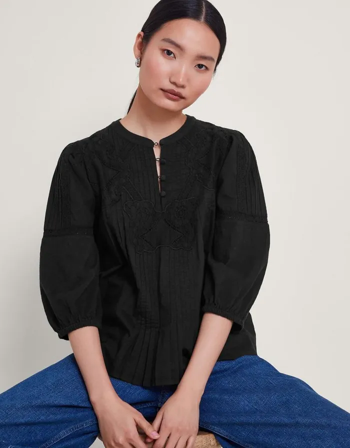 Monsoon Larissa Lace Trim Top Black Women Tops and Blouses