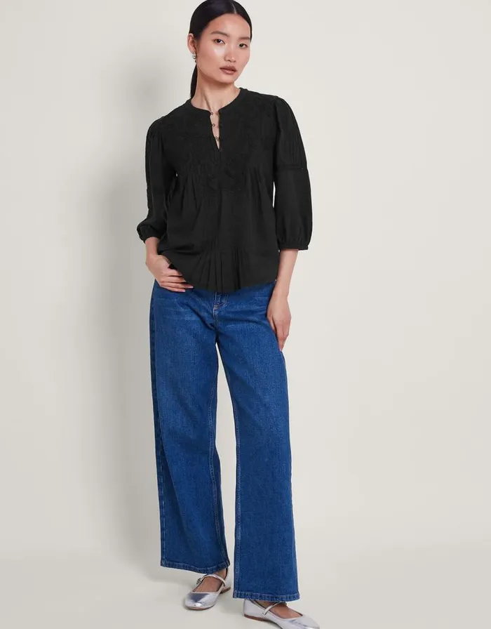 Monsoon Larissa Lace Trim Top Black Women Tops and Blouses