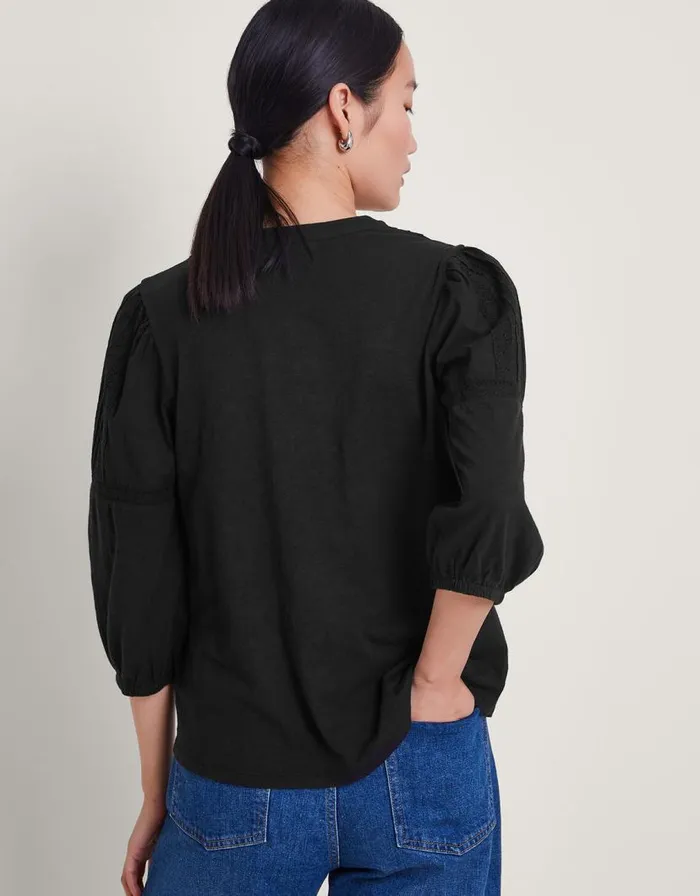 Monsoon Larissa Lace Trim Top Black Women Tops and Blouses