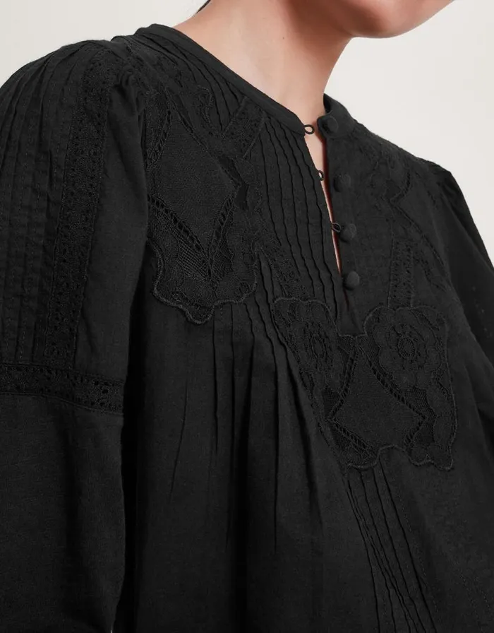 Monsoon Larissa Lace Trim Top Black Women Tops and Blouses