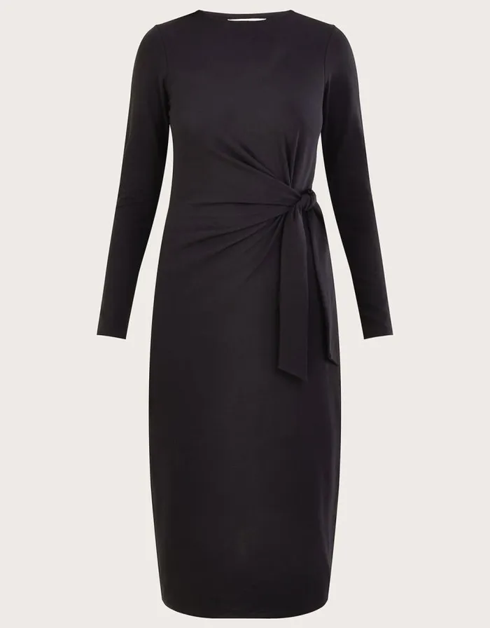 Monsoon Long Sleeve Side Knot Midi Jersey Dress Black Women Midi Dresses Monsoon Long Sleeve Side Knot Midi Jersey Dress Black Women Midi Dresses