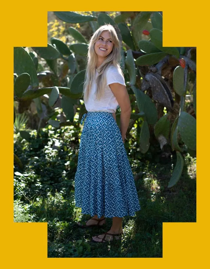Monsoon Lyrical Sisters Grace Geometric Print Maxi Skirt Blue Women Skirts