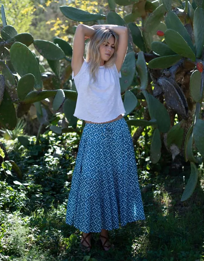 Monsoon Lyrical Sisters Grace Geometric Print Maxi Skirt Blue Women Skirts Monsoon Lyrical Sisters Grace Geometric Print Maxi Skirt Blue Women Skirts
