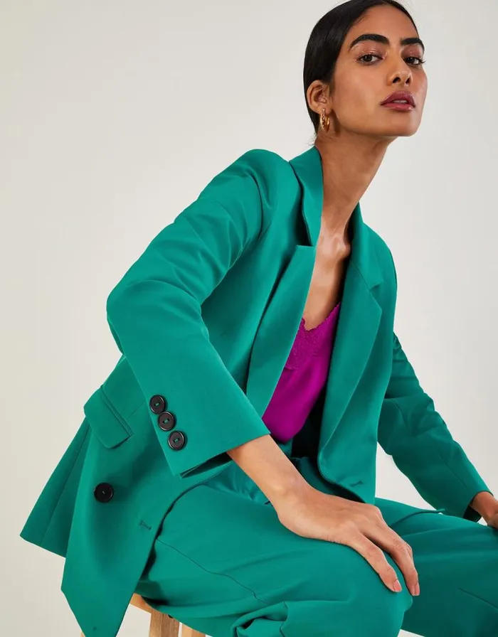 Monsoon Madelyn Double Breasted Jacket Green Women Jackets