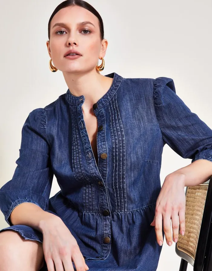 Monsoon Mae Pintuck Denim Dress Blue Women Casualwear Monsoon Mae Pintuck Denim Dress Blue Women Casualwear