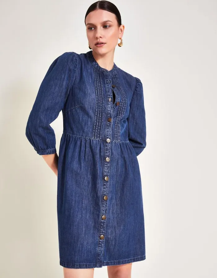 Monsoon Mae Pintuck Denim Dress Blue Women Casualwear Monsoon Mae Pintuck Denim Dress Blue Women Casualwear