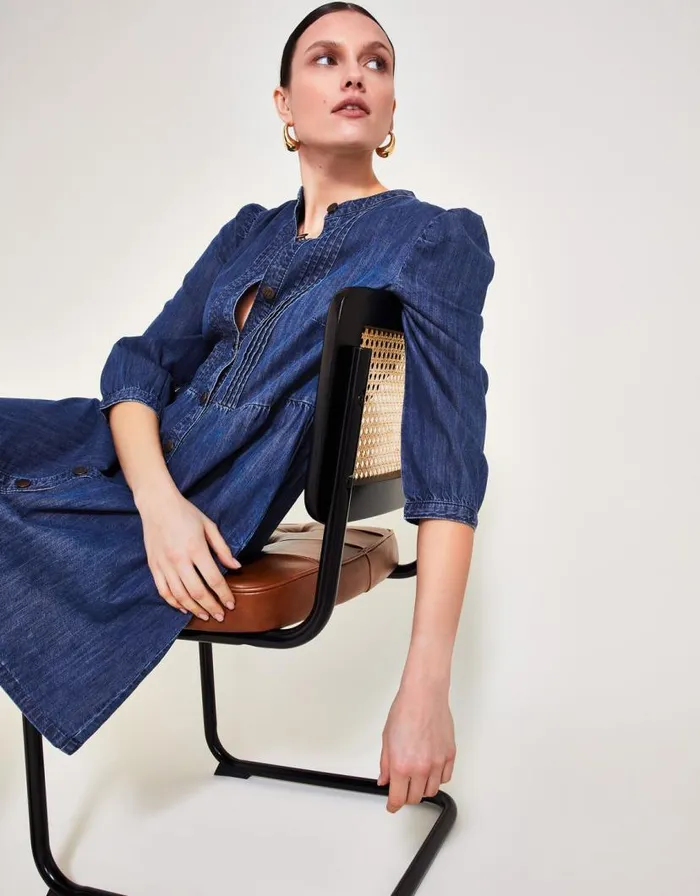 Monsoon Mae Pintuck Denim Dress Blue Women Casualwear Monsoon Mae Pintuck Denim Dress Blue Women Casualwear