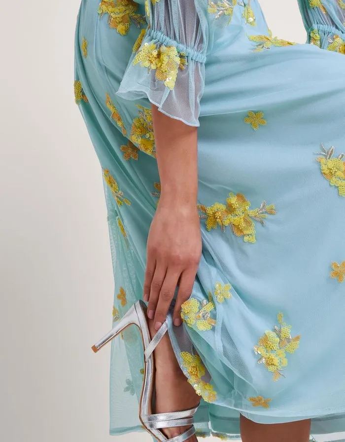 Monsoon Martha Embellished Tea Dress Blue Women Occasionwear Monsoon Martha Embellished Tea Dress Blue Women Occasionwear
