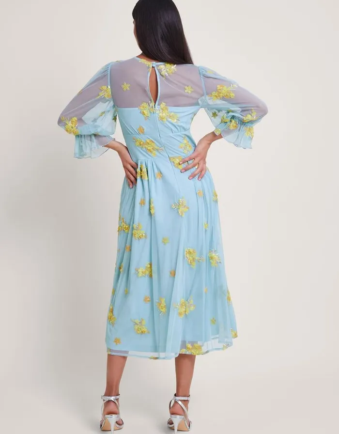 Monsoon Martha Embellished Tea Dress Blue Women Occasionwear Monsoon Martha Embellished Tea Dress Blue Women Occasionwear