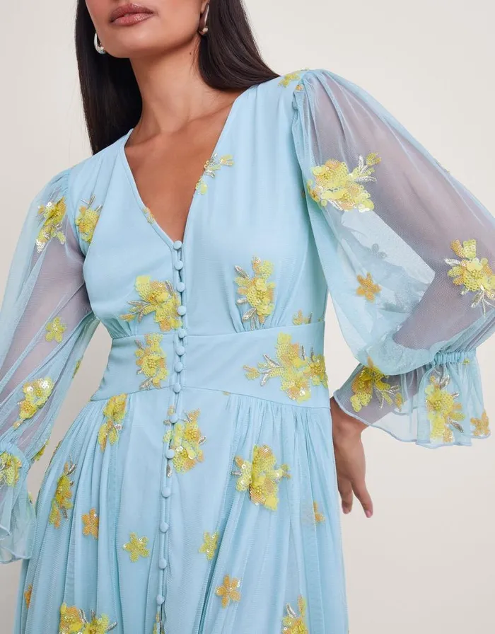 Monsoon Martha Embellished Tea Dress Blue Women Occasionwear Monsoon Martha Embellished Tea Dress Blue Women Occasionwear