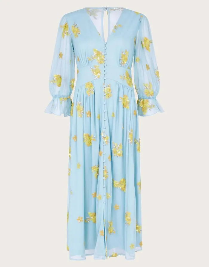 Monsoon Martha Embellished Tea Dress Blue Women Occasionwear Monsoon Martha Embellished Tea Dress Blue Women Occasionwear