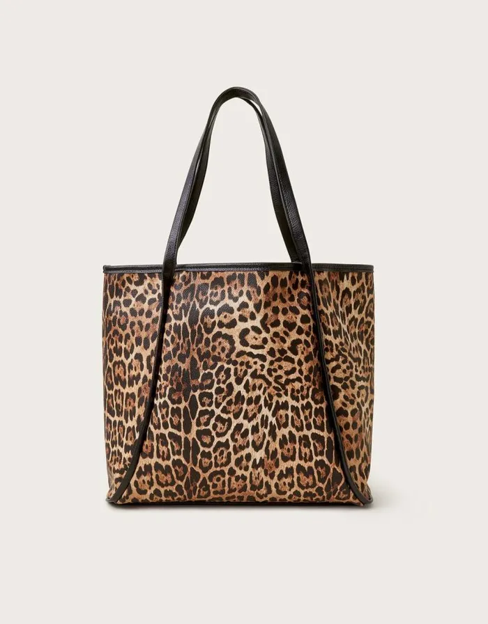 Monsoon Mava Leopard Print Faux Leather Tote Bag Women Bags and Purses