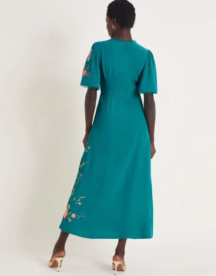 Monsoon Maya Floral Embroidered Midi Dress Teal Women Day Dresses Monsoon Maya Floral Embroidered Midi Dress Teal Women Day Dresses